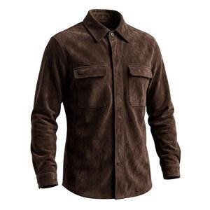 Mazzoni Mens Brown Suede Leather Shirt Jacket Shacket Size Medium GBC